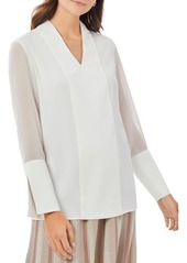 Misook Sheer Sleeve Crepe Chiffon Blouse in White at Nordstrom