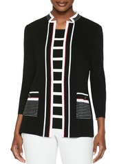 Misook Striped-Trim Knit Jacket