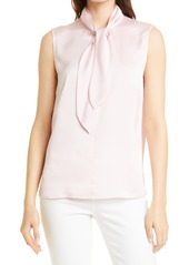 Misook Tie Neck Crepe Blouse in Pink Clay at Nordstrom