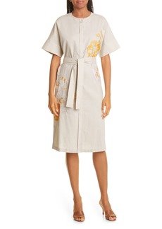 Misook Tropical Floral Embroidery Cotton & Linen Dress in Bisc/Tuscan Sun/New Ivory at Nordstrom
