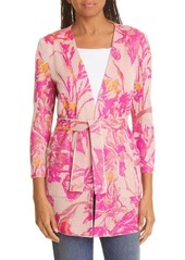 Misook Tropical Floral Jacquard Belted Cardigan in Wldbry Pink/Tuscan Sun/Bisc at Nordstrom