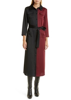 Misook Two-Tone Belted Crepe de Chine Shirtdress in Scarlet Red/Black at Nordstrom