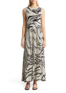 Misook Zebra Jacquard Pleated Knit Maxi Dress in Almond Beige/Black at Nordstrom