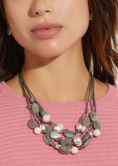 Misook Multi-Cord Pink Opal and Stone Pebble Necklace