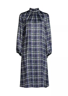 Misook Plaid Crepe De Chine A-Line Midi-Dress