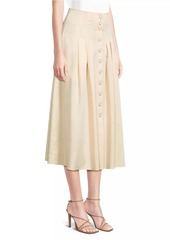 Misook Pleated Button-Front A-Line Midi-Skirt