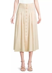 Misook Pleated Button-Front A-Line Midi-Skirt