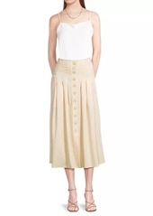 Misook Pleated Button-Front A-Line Midi-Skirt