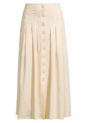 Misook Pleated Button-Front A-Line Midi-Skirt