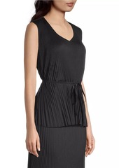 Misook Pleated Crepe De Chine Tie-Waist Tank Top