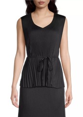 Misook Pleated Crepe De Chine Tie-Waist Tank Top