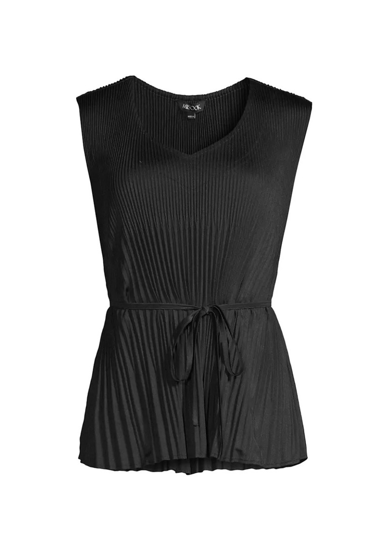 Misook Pleated Crepe De Chine Tie-Waist Tank Top