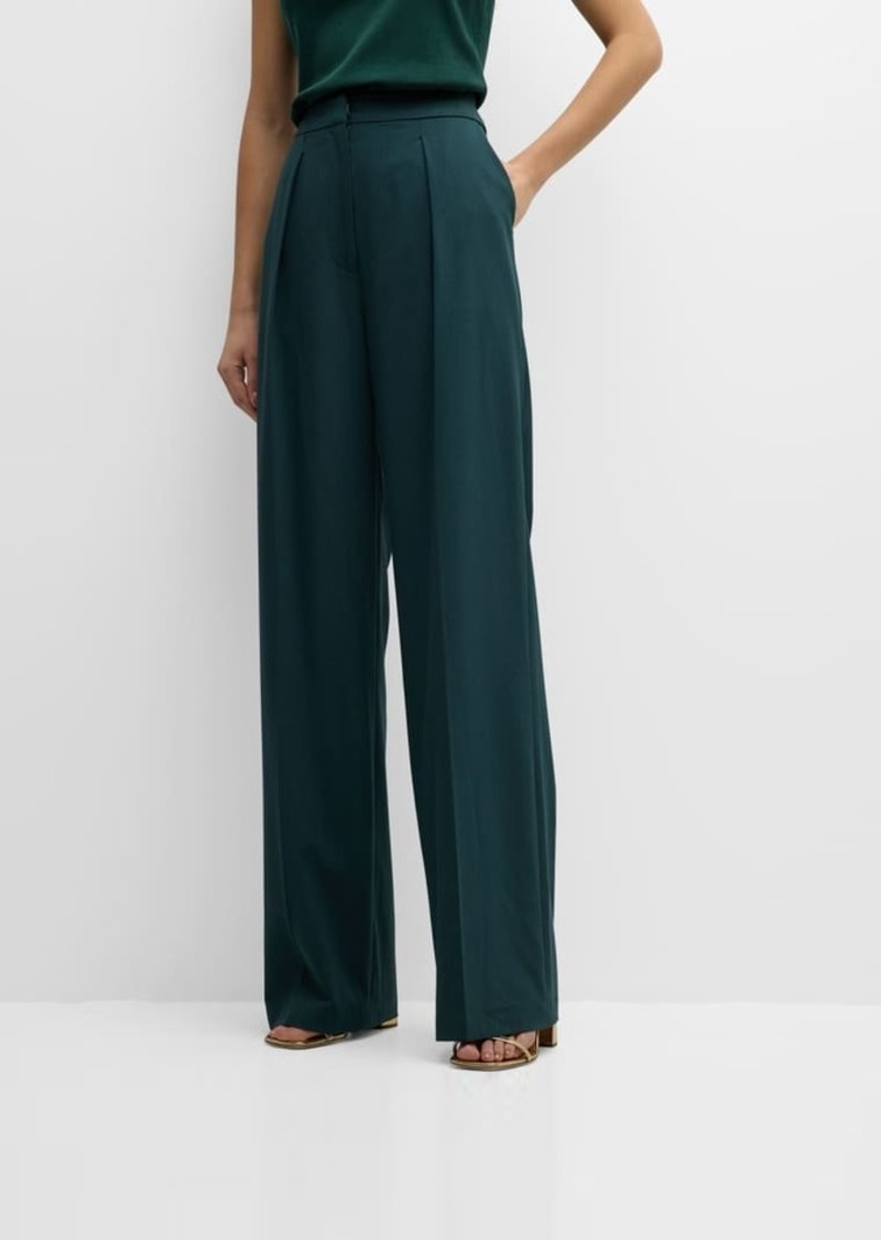 Misook Pleated High-Rise Wide-Leg Woven Pants