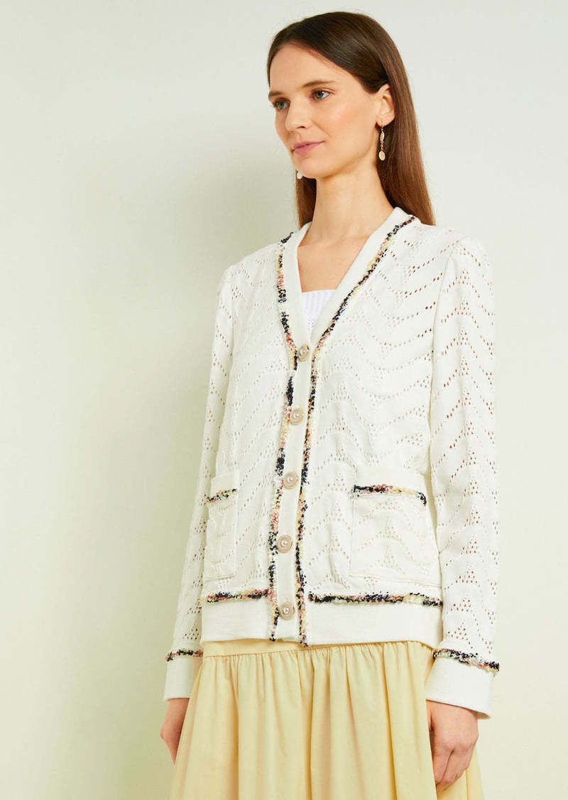 Misook Relaxed Fit Button Front Jacket - Recycled Pointelle Knit