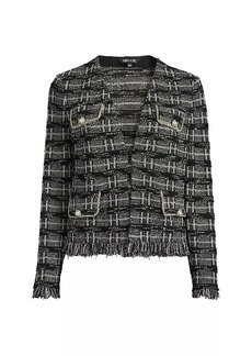 Misook Rhinestone-Accented Fringed Tweed Jacket