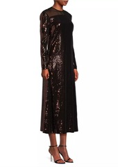 Misook Sequined A-Line Sheer Yoke Maxi Dress