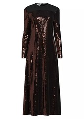 Misook Sequined A-Line Sheer Yoke Maxi Dress