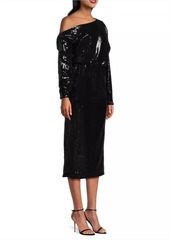 Misook Sequined One-Shoulder Blouson Maxi Dress