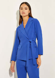 Misook Side Tie Tailored Wrap Crepe de Chine Blazer, Satin Sky