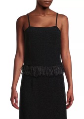 Misook Sparkle Feather-Trim Stretch Woven Tank