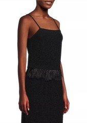 Misook Sparkle Feather-Trim Stretch Woven Tank