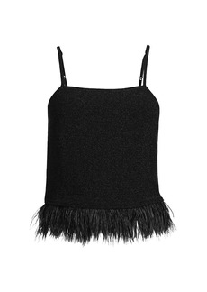 Misook Sparkle Feather-Trim Stretch Woven Tank