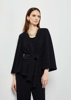 Misook Sparkle Tie-Waist Bell Sleeve Woven Jacket