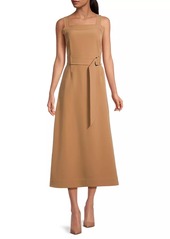 Misook Square Neck Belted Midi-Dress