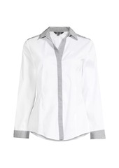 Misook Striped-Trim Stretch Cotton Shirt