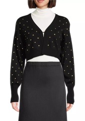 Misook Studded Cropped Cardigan