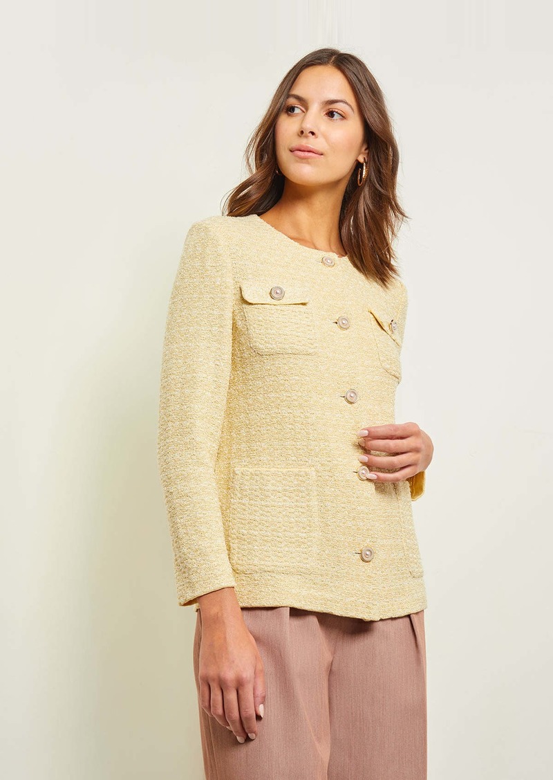 Misook Tailored Fit Pearl Button Front Jacket - Soft Tweed Knit