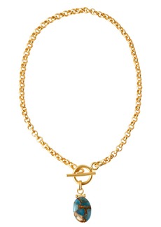 Misook Teal Quartz Pendant Toggle Chain Necklace