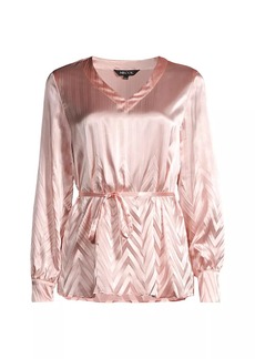 Misook Textured Chevron Belted Blouse
