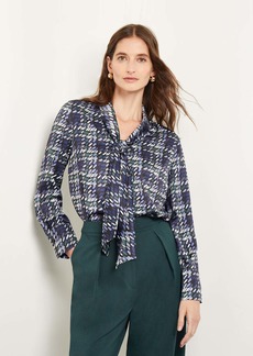 Misook Tie Neck Crepe de Chine Printed Blouse