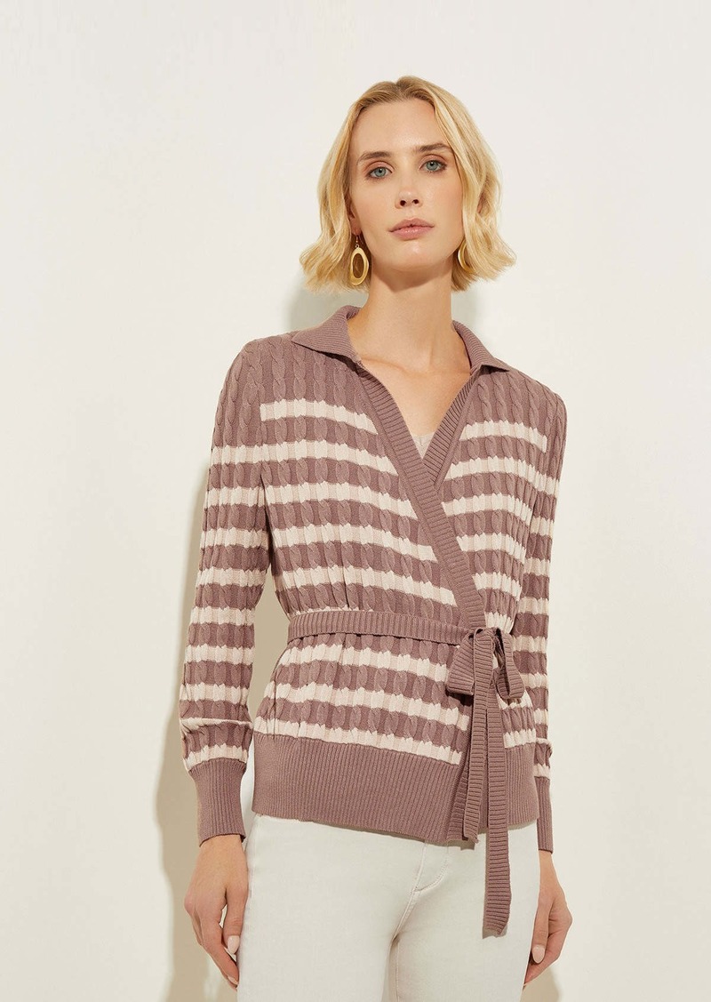 Misook Tie-Waist Striped Soft Knit Tunic