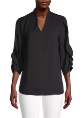 Misook Tulip-Sleeve Crepe De Chine Blouse