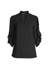 Misook Tulip-Sleeve Crepe De Chine Blouse