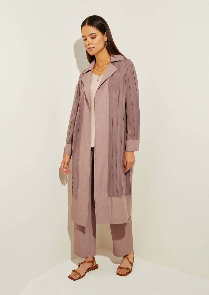 Misook Twill Trim Sheer Recycled Knit Duster