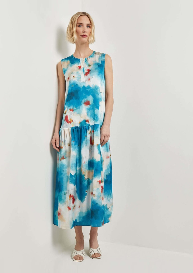 Misook Watercolor Removable Shawl Collar Crepe Maxi Dress