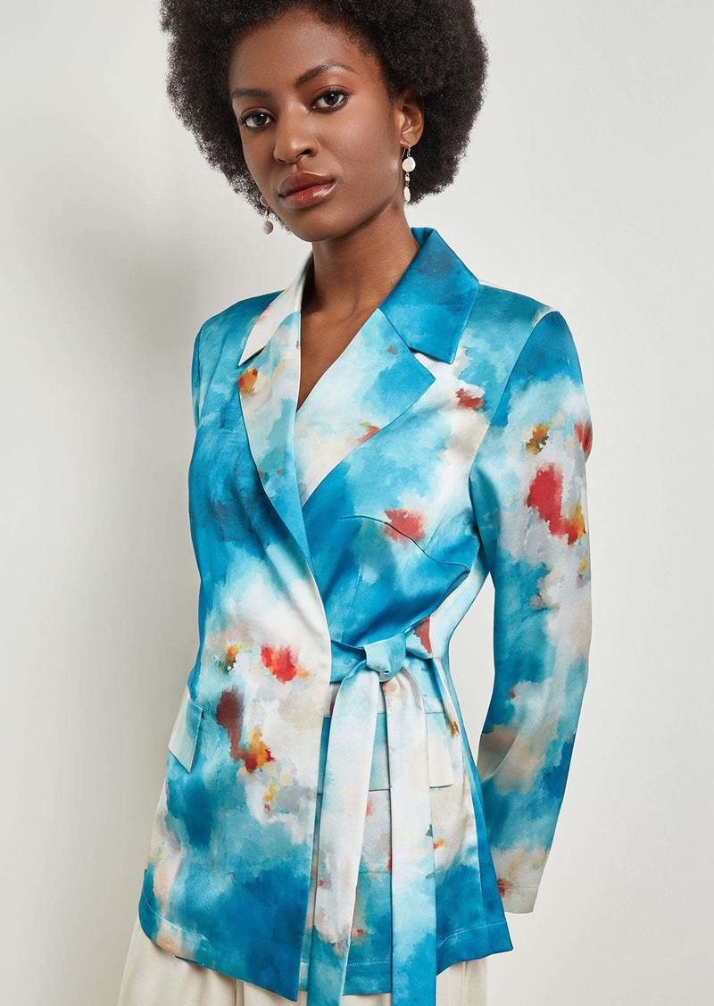 Misook Watercolor Side Tie Crepe Tailored Jacket