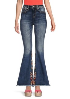 Miss Me High Rise Floral Embroidery Flared Jeans