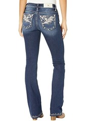 Miss Me Mid-Rise Wing Bootcut with Embroidered Hem in Dark Blue