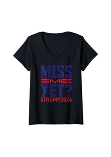 Womens Trump Miss Me Yet Trump 2024 America Flag I'll Be Back 4th V-Neck T-Shirt