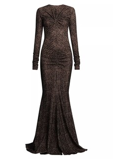 Missoni Gathered Chevron Long-Sleeve Gown