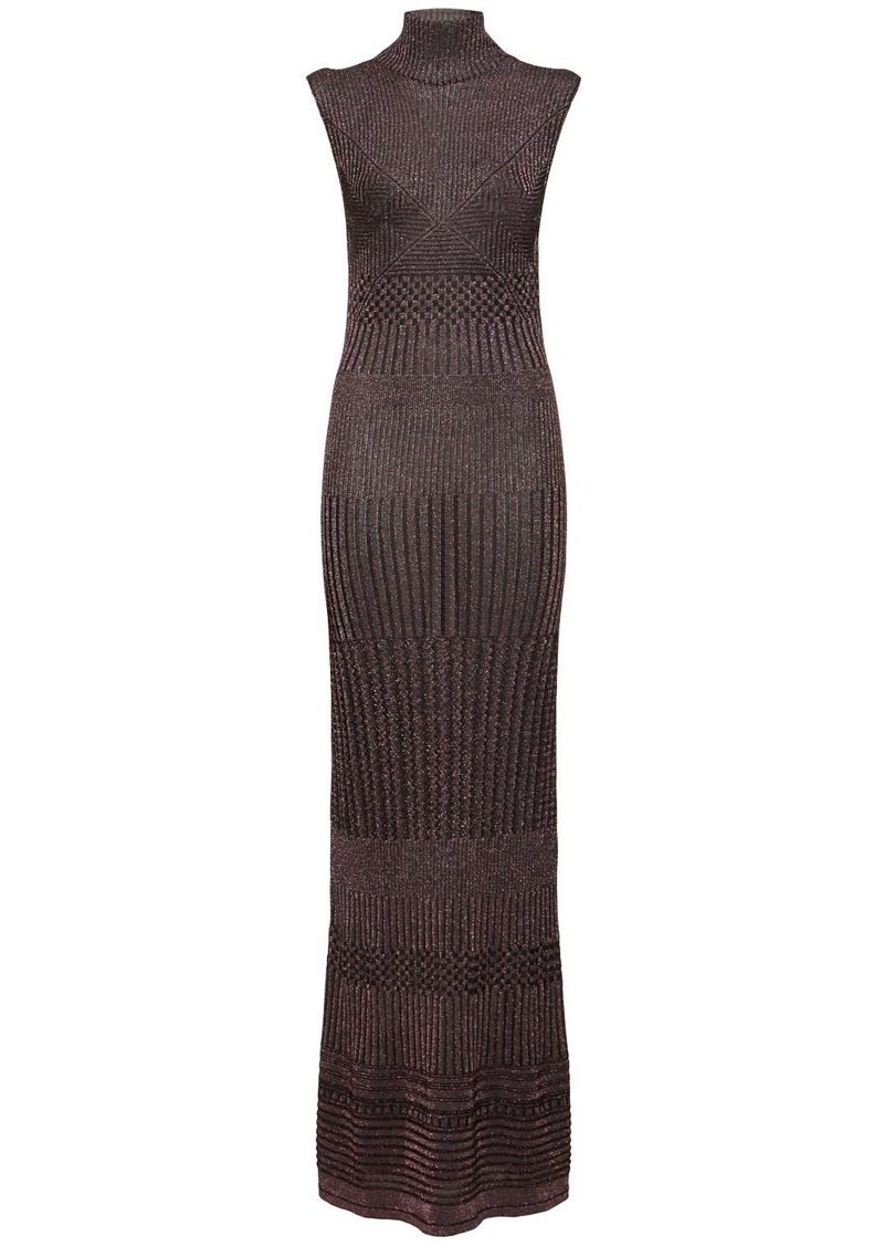 Missoni Knit Viscose Lamé Turtleneck Long Dress