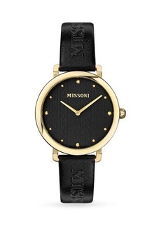 Missoni Lettering 38MM Stainless Steel & Leather Strap Watch