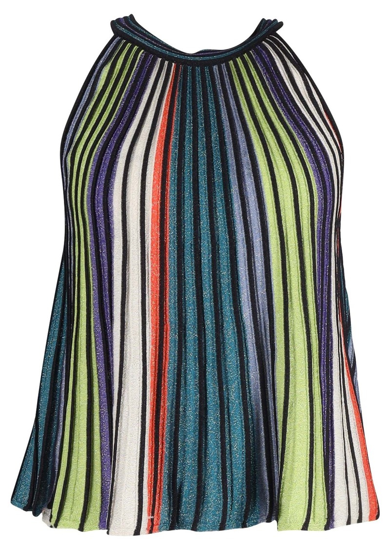 M Missoni Knit Detail Pleated Sleeveless Top in Multicolor Striped Lurex