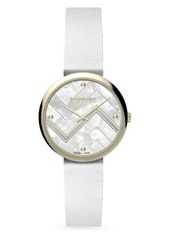 Missoni M1 34MM Stainless Steel, Mother Of Pearl, Diamond & Leather Strap Watch