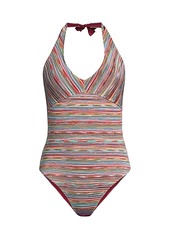 Missoni Metallic Striped Halterneck One-Piece Swimsuit