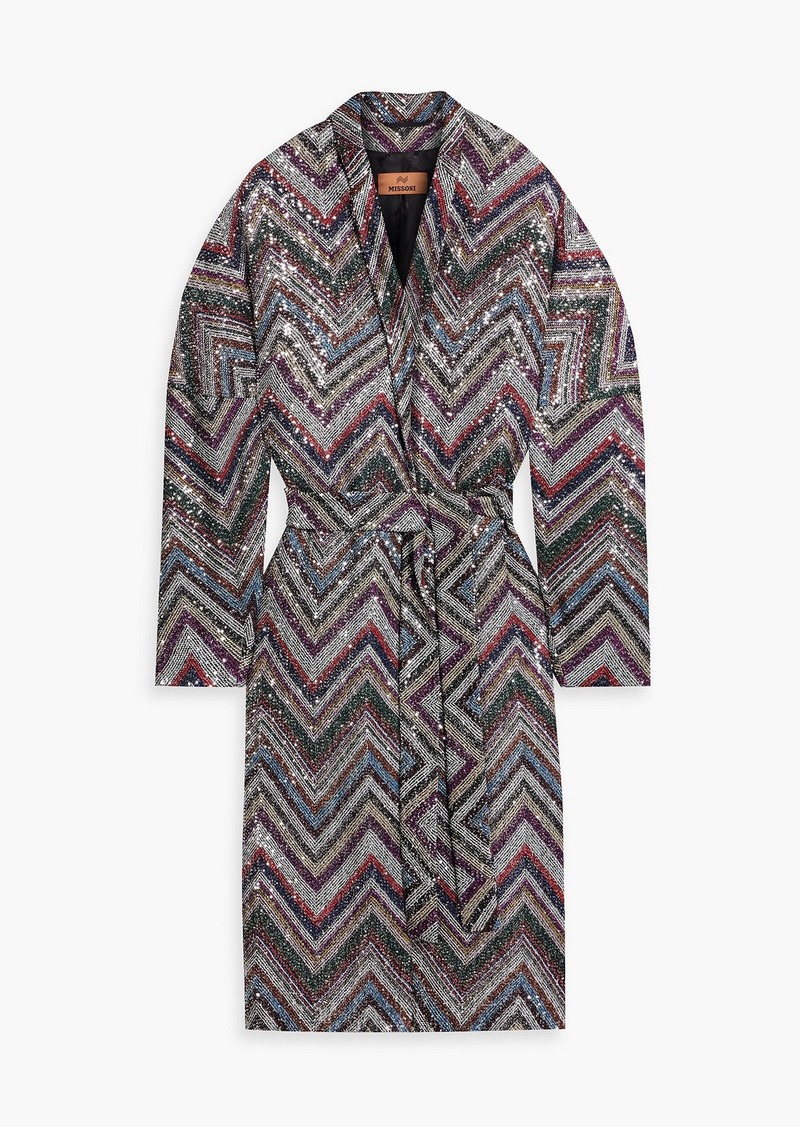 Missoni - Belted sequined crochet-knit coat - Black - IT 42